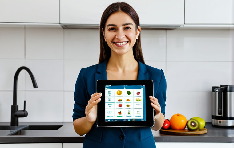 **

A Turkish woman, fully clothed in business casual attire, smiling and holding a tablet displaying a personalized nutrition plan in Turkish. She is in a bright, modern kitchen with fresh fruits and vegetables visible. "Safe for work", "appropriate content", "fully clothed", "professional", "modest", "family-friendly", perfect anatomy, correct proportions, natural pose, well-formed hands, proper finger count, natural body proportions, high quality.

**