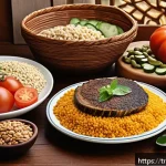 Home 19 맞춤형 영양의 과학적 근거 - A modern Turkish kitchen scene showcasing a diverse spread of fresh, colorful local foods representi...