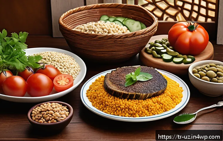 맞춤형 영양의 과학적 근거 - A modern Turkish kitchen scene showcasing a diverse spread of fresh, colorful local foods representi...